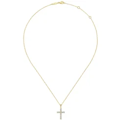 New Gabriel & Co. 14K Yellow Gold Diamond Cross Pendant Necklace