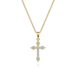 Best Gabriel & Co. 14K Yellow Gold Diamond Cross Pendant Necklace