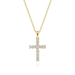 Discount Gabriel & Co. 14K Yellow Gold Diamond Cross Pendant Necklace