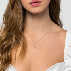 Discount Gabriel & Co. 14K Yellow Gold Diamond Cross Pendant Necklace