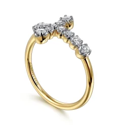 Clearance Gabriel & Co. 14K Yellow Gold Diamond Cross Ring