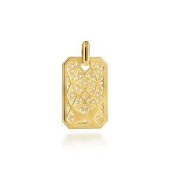 New Gabriel & Co. 14K Yellow Gold Diamond Dog Tag Pendant