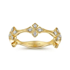 Online Gabriel & Co. 14K Yellow Gold Diamond Floral Station Stackable Ring