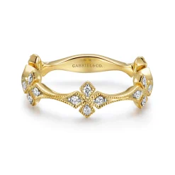 Online Gabriel & Co. 14K Yellow Gold Diamond Floral Station Stackable Ring