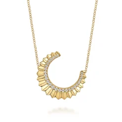Clearance Gabriel & Co. 14K Yellow Gold Diamond Half Moon Diamond Cut Pendant Necklace