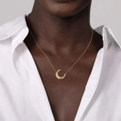 Clearance Gabriel & Co. 14K Yellow Gold Diamond Half Moon Diamond Cut Pendant Necklace