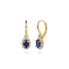 Online Gabriel & Co. 14K Yellow Gold Diamond Halo and Oval Blue Sapphire Leverback Earrings