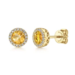 Sale Gabriel & Co. 14K Yellow Gold Diamond Halo Stud Earrings