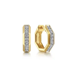 New Gabriel & Co. 14K Yellow Gold Diamond Hexagon Huggies