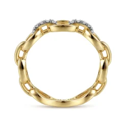 Sale Gabriel & Co. 14K Yellow Gold Diamond Link Chain Ring