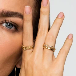 Sale Gabriel & Co. 14K Yellow Gold Diamond Link Chain Ring