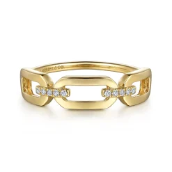 Clearance Gabriel & Co. 14K Yellow Gold Diamond Link Chain Ring