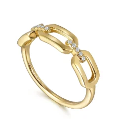 Clearance Gabriel & Co. 14K Yellow Gold Diamond Link Chain Ring
