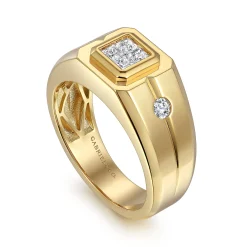 New Gabriel & Co. 14K Yellow Gold Diamond Mens Engagement Ring in High Polish Finish