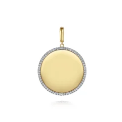 Clearance Gabriel & Co. 14K Yellow Gold Diamond 32mm Round Medallion Personalized Pendant With Detachable Bail