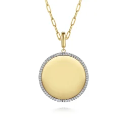 Clearance Gabriel & Co. 14K Yellow Gold Diamond 32mm Round Medallion Personalized Pendant With Detachable Bail