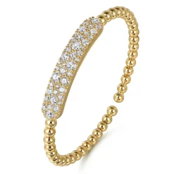 New Gabriel & Co. 14K Yellow Gold Diamond Pave Bar Bujukan Bead Split Bangle