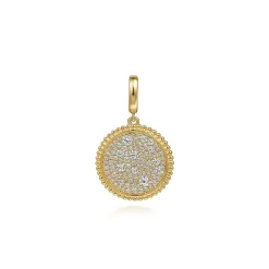 Sale Gabriel & Co. 14K Yellow Gold Diamond Pave Bujukan Medallion Pendant in size 18mm With Detachable Bail