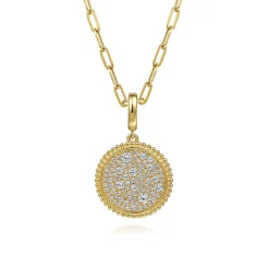 Sale Gabriel & Co. 14K Yellow Gold Diamond Pave Bujukan Medallion Pendant in size 18mm With Detachable Bail