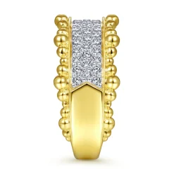 Clearance Gabriel & Co. 14K Yellow Gold Diamond Pave Center Ring with Bujukan Bead Border