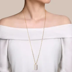 Best Gabriel & Co. 14K Yellow Gold Diamond Pave Dog Tag Pendant Hollow Chain Necklace
