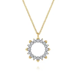 Best Gabriel & Co. 14K Yellow Gold Diamond Pear Circle Pendant Necklace
