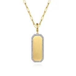 Gabriel & Co. 14K Yellow Gold Diamond Personalized Medallion Necklace with Hollow Paperclip Chain