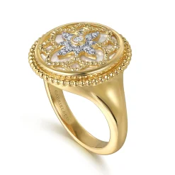 Outlet Gabriel & Co. 14K Yellow Gold Diamonds and White Mother of Pearl Bujukan Signet Ring