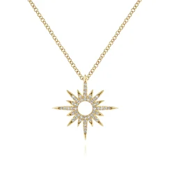 New Gabriel & Co. 14K Yellow Gold Diamond Spike Starburst Pendant Diamond Necklace