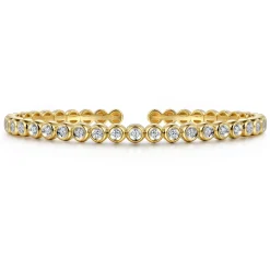 New Gabriel & Co. 14K Yellow Gold Diamond Station Open Bangle