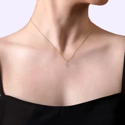 Outlet Gabriel & Co. 14K Yellow Gold Diamond Teardrop Pendant Necklace-Bujukan