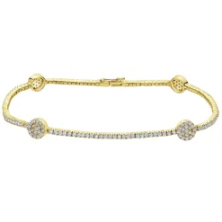 Clearance Gabriel & Co. 14K Yellow Gold Diamond Tennis Bracelet with Round Cluster Stations