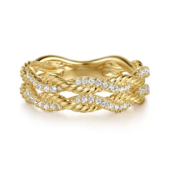 Clearance Gabriel & Co. 14K Yellow Gold Diamond Twisted Ladies Ring