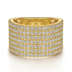 Sale Gabriel & Co. 14K Yellow Gold Diamond Wide Band Ladies Ring