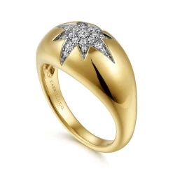New Gabriel & Co. 14K Yellow Gold Domed Diamond Star Ring