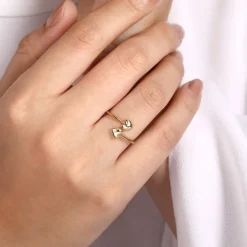 Clearance Gabriel & Co. 14K Yellow Gold Double Puffed Heart Bypass Ring