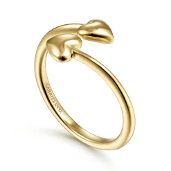 Clearance Gabriel & Co. 14K Yellow Gold Double Puffed Heart Bypass Ring