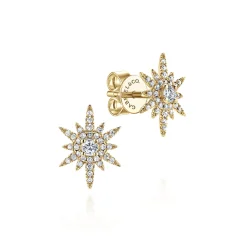 Best Gabriel & Co. 14K Yellow Gold Elongated Diamond Starburst Earrings