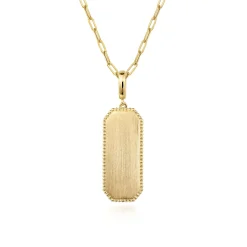 New Gabriel & Co. 14K Yellow Gold Elongated Dog Tag Pendant Hollow Chain Necklace