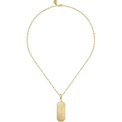 New Gabriel & Co. 14K Yellow Gold Elongated Dog Tag Pendant Hollow Chain Necklace