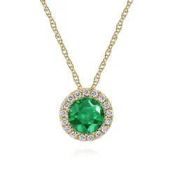 Online Gabriel & Co. 14K Yellow Gold Emerald and Diamond Halo Pendant Necklace