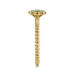 Hot Gabriel & Co. 14K Yellow Gold Emerald Cluster Clover and Bujukan Bead Stackable Ring