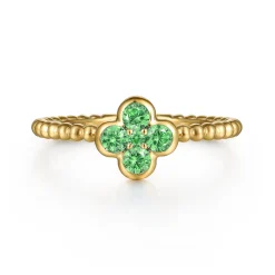 Hot Gabriel & Co. 14K Yellow Gold Emerald Cluster Clover and Bujukan Bead Stackable Ring