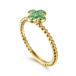 Hot Gabriel & Co. 14K Yellow Gold Emerald Cluster Clover and Bujukan Bead Stackable Ring