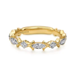 Gabriel & Co. 14K Yellow Gold Floral Diamond Stackable Ring