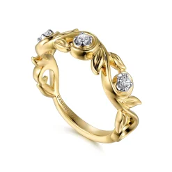 Gabriel & Co. 14K Yellow Gold Floral Diamond Stackable Ring