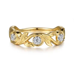 Gabriel & Co. 14K Yellow Gold Floral Diamond Stackable Ring