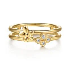 Gabriel & Co. 14K Yellow Gold Flower and Diamond Clover Easy Stackable Ring