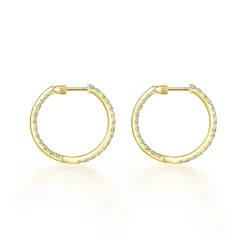 Gabriel & Co. 14K Yellow Gold French Pave 20mm Round Inside Out Diamond Hoop Earrings