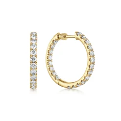 Clearance Gabriel & Co. 14K Yellow Gold French Pave 20mm Round Inside Out Diamond Hoop Earrings